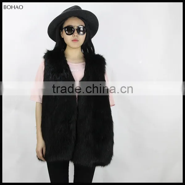 Latest Customized Winter Women Faux Fur Vest Black photo-2