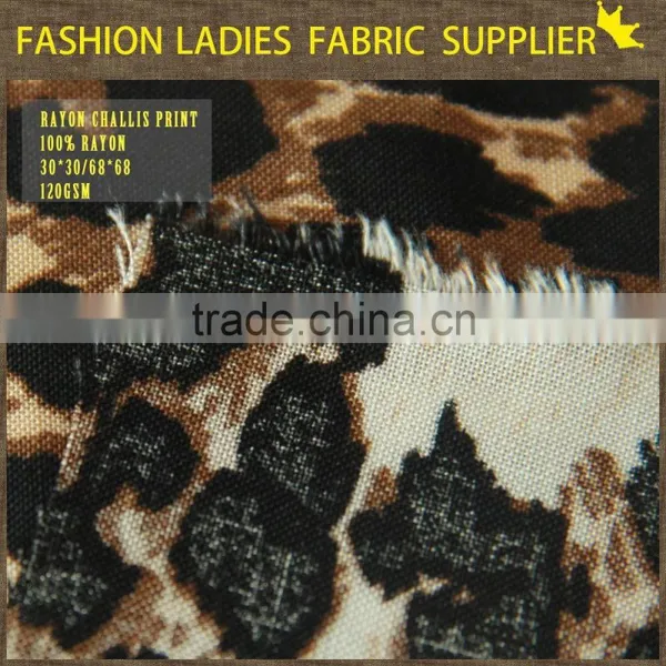 New Fashion Leopard 100% Rayon Challis Print Fabric Wholesale for Ladies' Dress Shirt Animal Print Dress , 30*30/68*68 photo-5