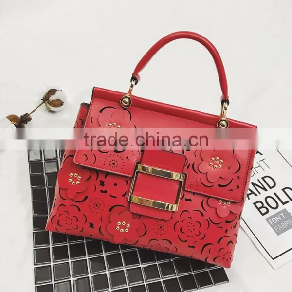 Zm50181b New Style Fashion Lady Bag Hollow Out Flowers pu Handbag Women photo-2