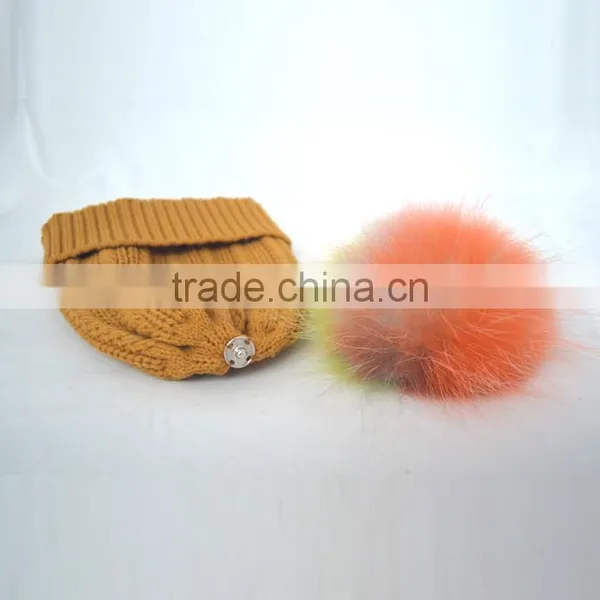 Myfur OEM Latest Women Ginger Ribbed Knitting Beanie Cap With Removable Pompom photo-6