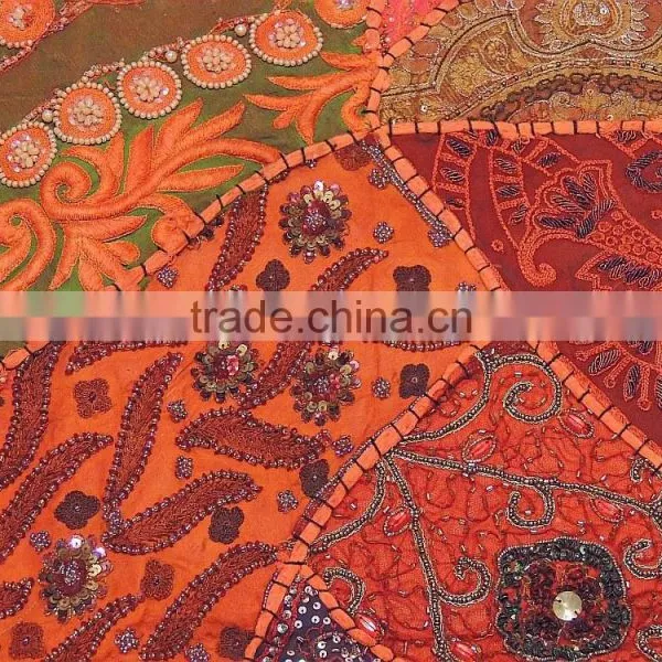Orange Lounge Floor Pillow Cover Hand Embroidered Bed European Cushion 26in photo-5