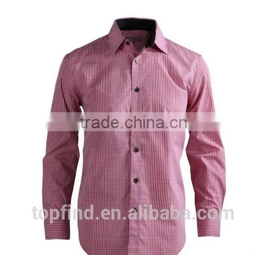 High Quality Customise Red Color Small Check Men,s Dress Busniess Shirt With Logo