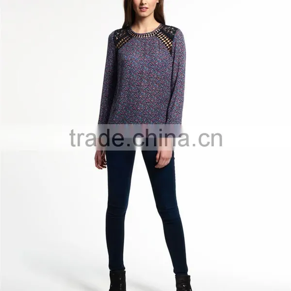 2017 Guangdong Shandao Manufacturer High Fashion Women Autumn Printed Long Sleeve Round Neck Chiffon Designer Casual Tops photo-3