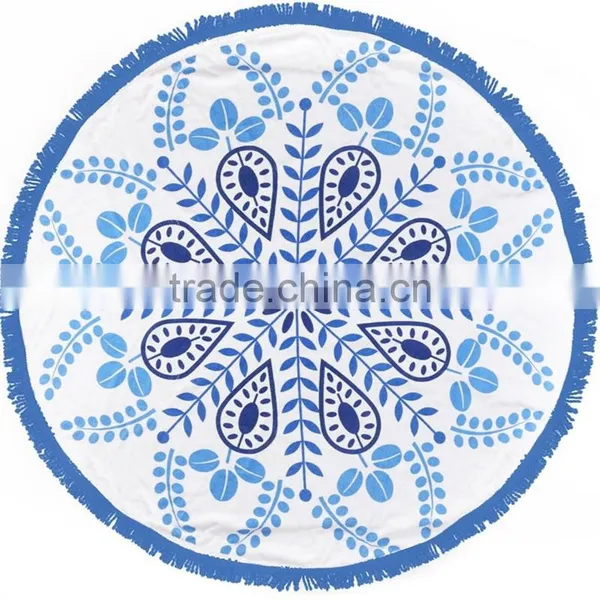 Stock Round Beach Towel With Tassels Wholesale Roundie Beach Towels Custom Design NO MOQ photo-2