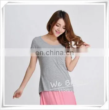 Ladies' Bamboo Pocket T-shirt Asymmetry Design Longer Back Short Front photo-6