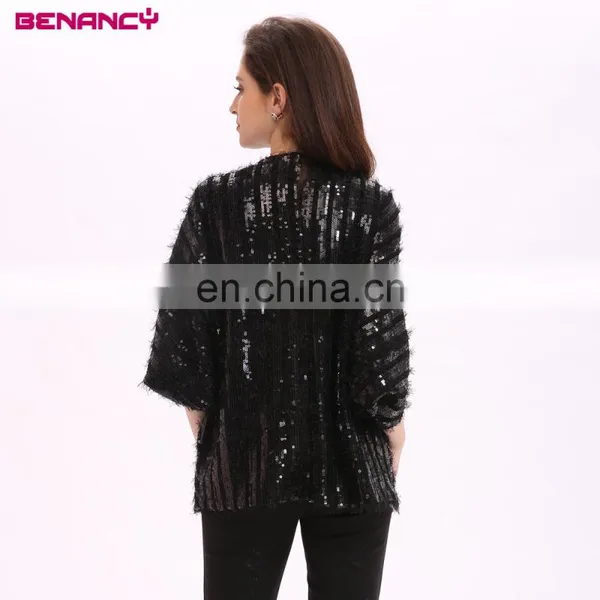 2017 Mesh Tops Plain Black Long Sleeve Open Bolero Cardigan photo-6
