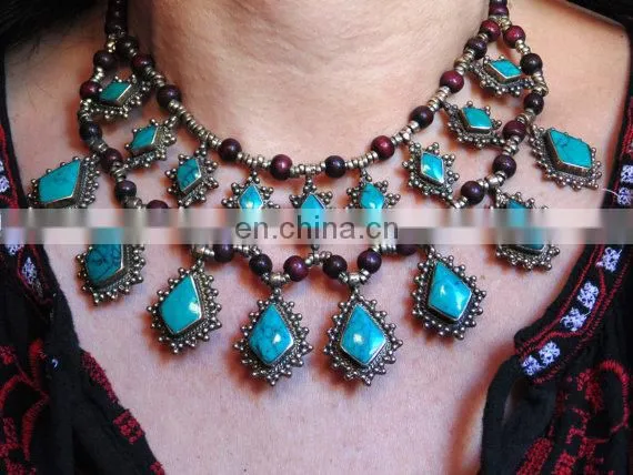 BlueTurquoise Necklace - Kuchi Pendant Necklace- Coin Necklace- Afghan Necklace -Bohemian Necklace Set - Turquoise Afghan Set