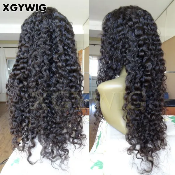 Stock 100% Virgin Unprocessed Brazilian Human Hair Natural Color Glueless pre-plucked 13x4 Deep Wave Lace Front Wigs