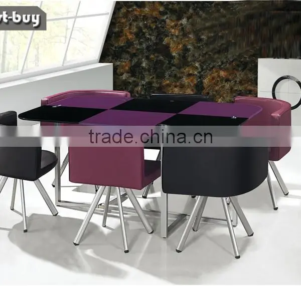 Modern Glass Dinning Tables and pu 6 Chairs Set photo-2