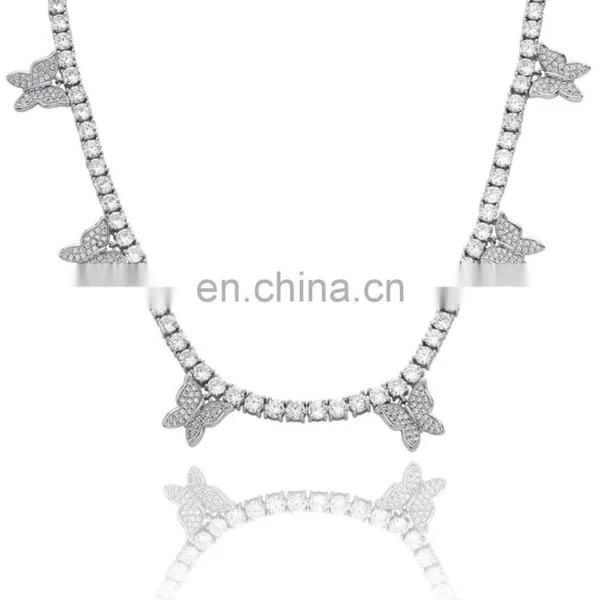 16inch Hip Hop Necklace, Jewelry Gold Diamond Iced Out Cuban Link Chain 4pcs Butterfly Necklace for Women/ photo-3