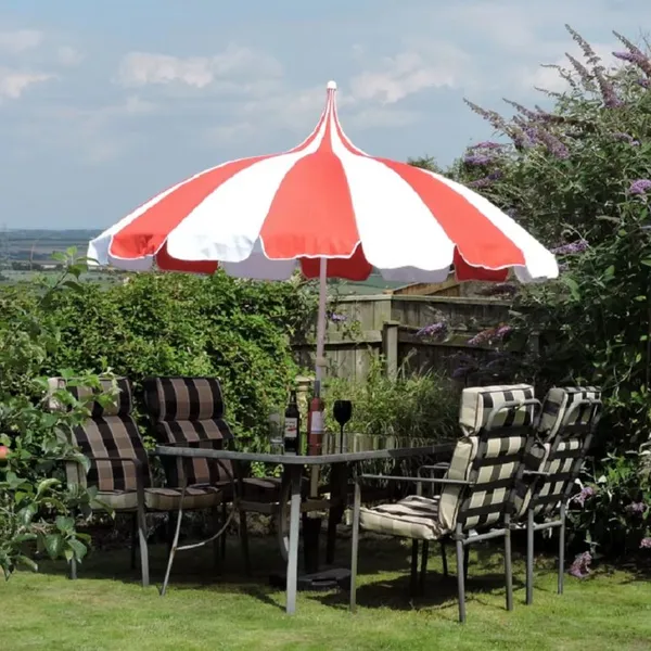 OEM Customized 8FT Tilting Beach Umbrellas Wholesale Outdoor Patio Umbrella Striped Polyester UV Protection Sand Anchor photo-3
