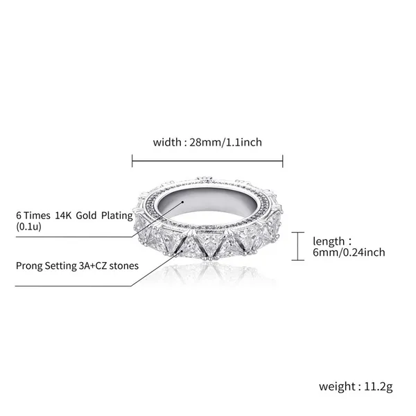 Hip Hop Claw Setting Triangle CZ Stone Bling Ice Out Round Finger Rings for Men Rapper Jewelry Drop Shipping photo-4
