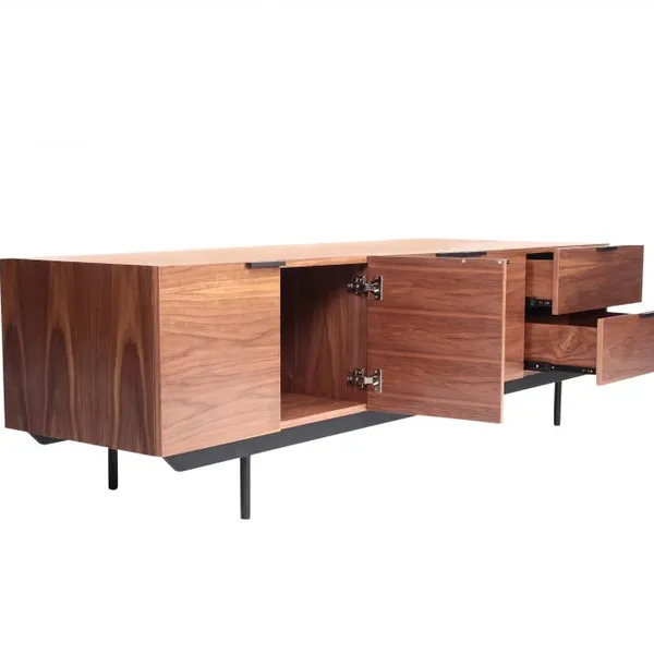 Mid Century Modern Solid Walnut Wood TV Cabinet Black Metal Legs Living Room Storage Media Console Credenza photo-4