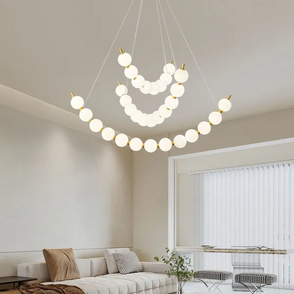 Beaded Curved-Strand LED Pendant - 8/11-Bead or Combo Brass