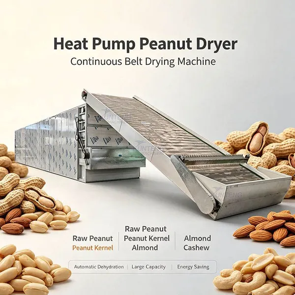 Heat Pump Peanut Dryer Groundnut Drying Machine Continuous Belt Dryer for Peanut Kernel Almond Cashew Dehydration Equipment EPC