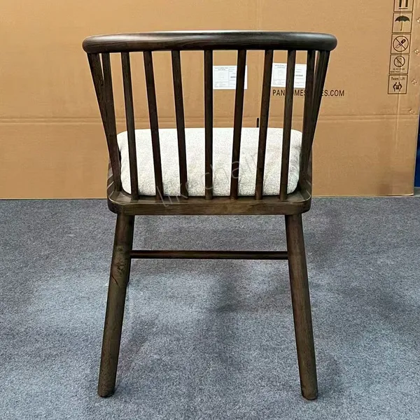 Nordic Style Solid Rubber Wood Windsor Dining Arm Chair Soft Linen Cushion Ergonomic Curved Backrest Durable Hotel Dining Chair photo-3