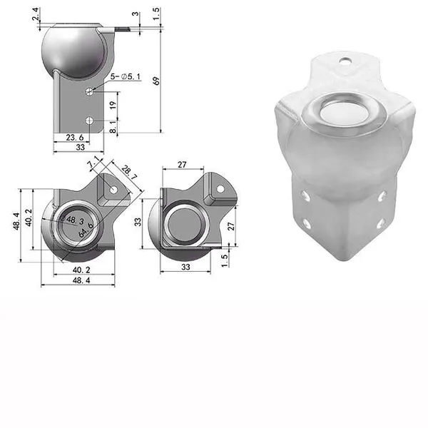 5 Holes Professional Classic Brace Ball Corner With Offset Heavy Duty Flight Case Hardware for Road Case/Studio Equipment photo-2