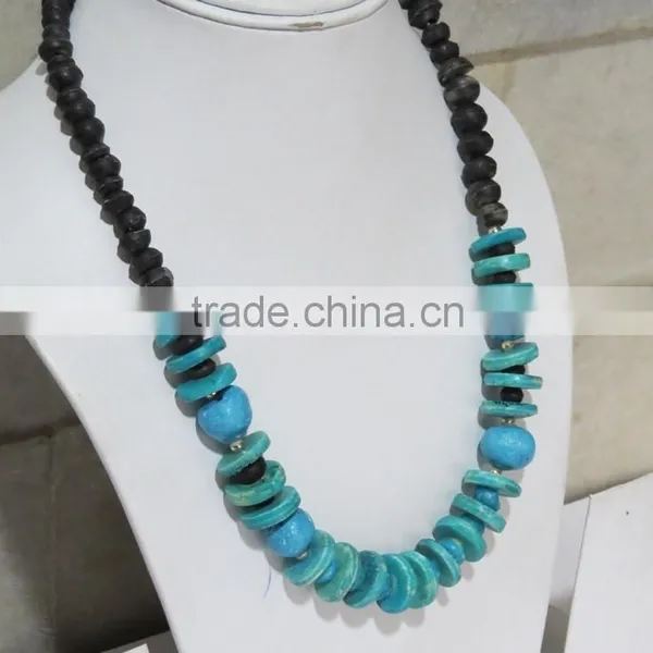 Ivory Glass Beads Necklace Bone Jewelry Beach Carved Pendant