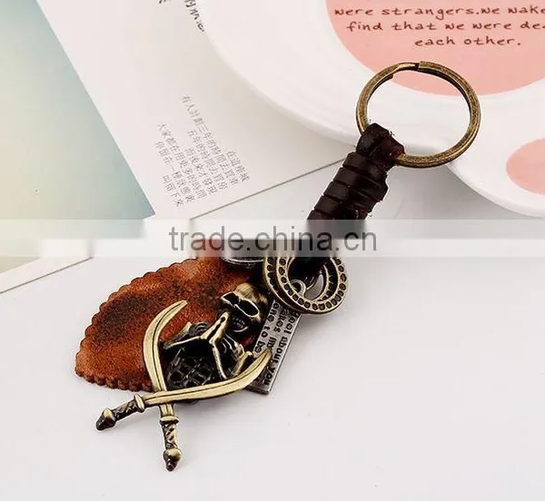 Hot Sale Leather KeyChain High Quality Fashion Skull Pendant Key Chain Rings Vintage Keyring Accessories photo-5
