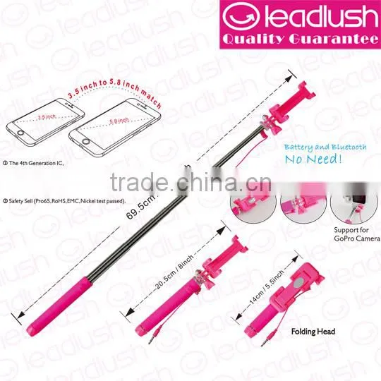Wired Monopod, Selfie Stick With Cable, Pocket Size