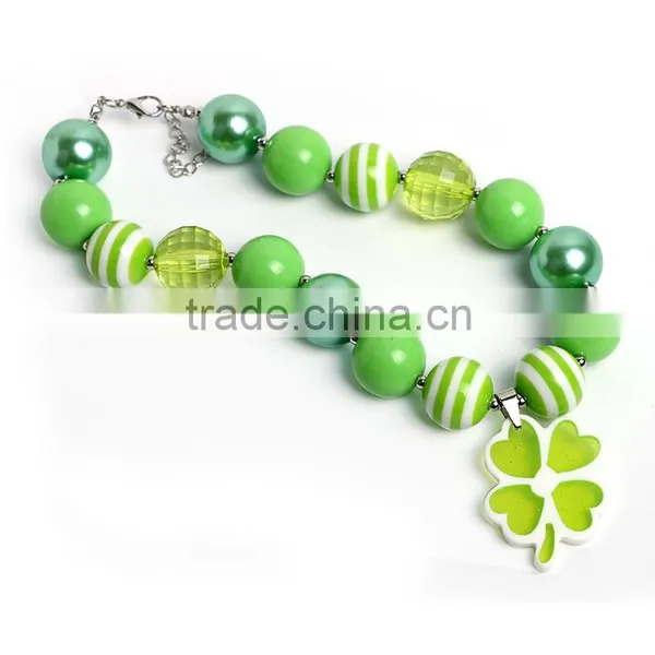 Green Lucky Clover Baby Necklace Beaded Baby Jewelry Crystal Necklace Wholesale 2016 photo-4