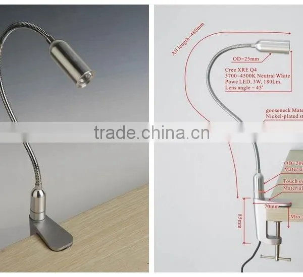 Factory Price Aluminum Material Touch Switch LED Reading Light With Clamp photo-5