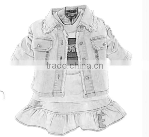 2015 Baby Girls Cotton Jeans Skirt 3 Pcs Set photo-3