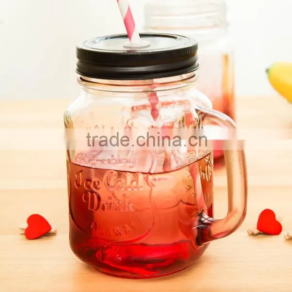 16oz Purple Square Wide-mouth Glass Mason Jar With Handle for Drinking, Glass Tea Mug photo-3