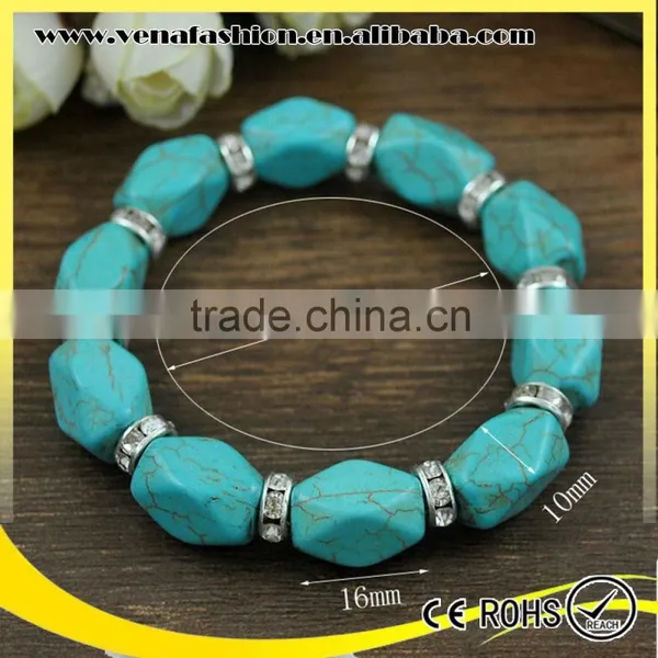 Turquoise String Mens Charm Bead Bracelet, Italian Bead Bracelet photo-2