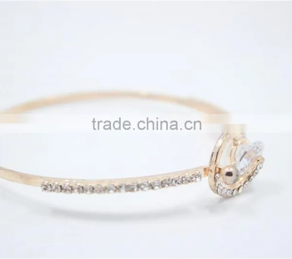 Classic Light Rose Gold Polished Bangle Bracelet White Clear Rhinestone W/Sides Claw Diamond Chain Cuff 2016New Intrend Style photo-2