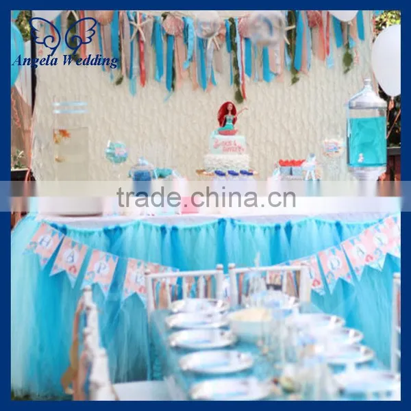 SK005C New Arrival Gorgeous Ruffled Bridal Ruffled Wedding Baby Blue Soft Net Tulle Table Skirting