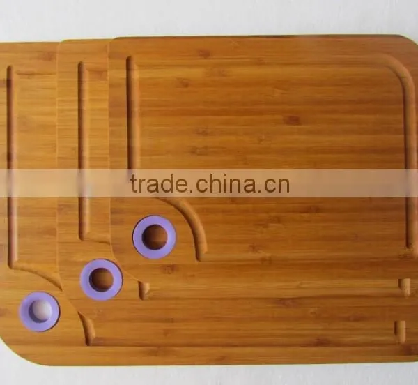 Display Groove Serving Water Juice Bamboo Wooden Cutting Board Set With Round Color Silicone Circle photo-2