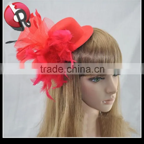 Lady Hard Handmade Fascinator Mini Bowler Hat With Feather photo-2