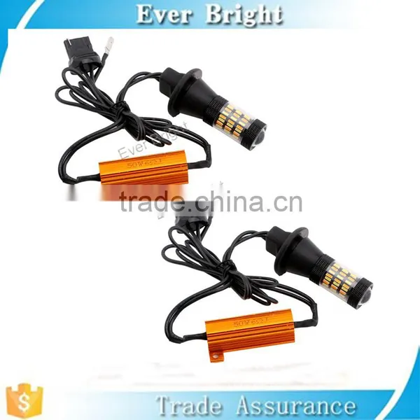 T20 4014 60smd LED Dual Color White/Amber Switchback Turn Signal Light Canbus Error Free Decoder Load Resistor W21W photo-4