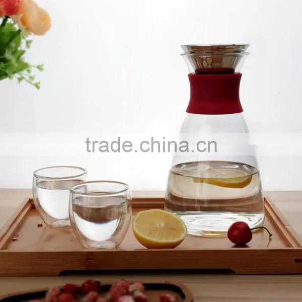Glass Water Carafe With Stainless Steel Lid, Glass Iced Tea Pitcher With Glass Set photo-2
