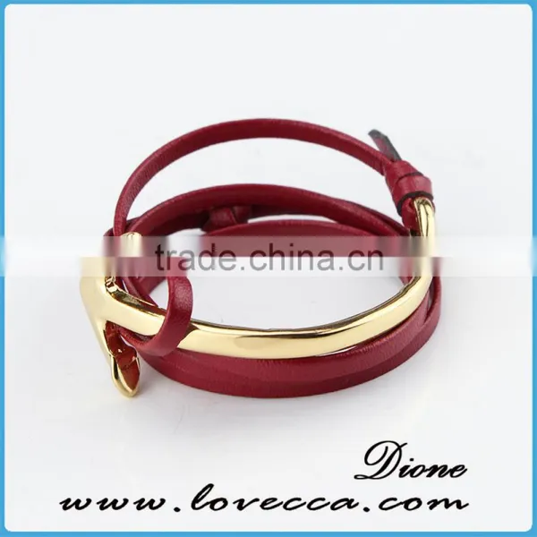 New Trending Adustable Leather Alloy Curved Anchor Wristband Bracelet photo-3