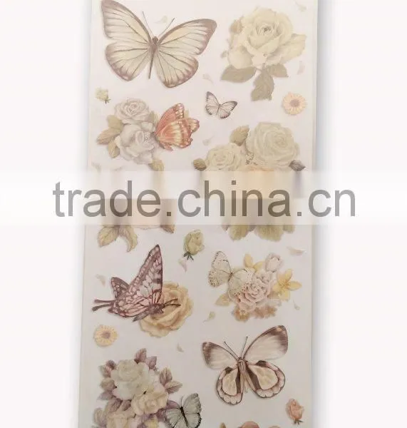 Butterfly & Rose Design Sticker in Light Green Color Way, Popular Antique Design Decorative Glitter Sticker photo-6
