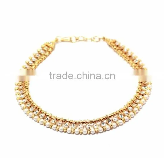 Gold TONE Kundan ANKLETS PAYAL Pair Foot Chain photo-3