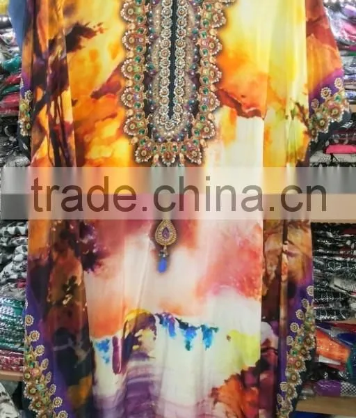 Multicolor CAFTAN Digital Print Crepe Silk LONG Kaftan Tunic Poncho photo-3
