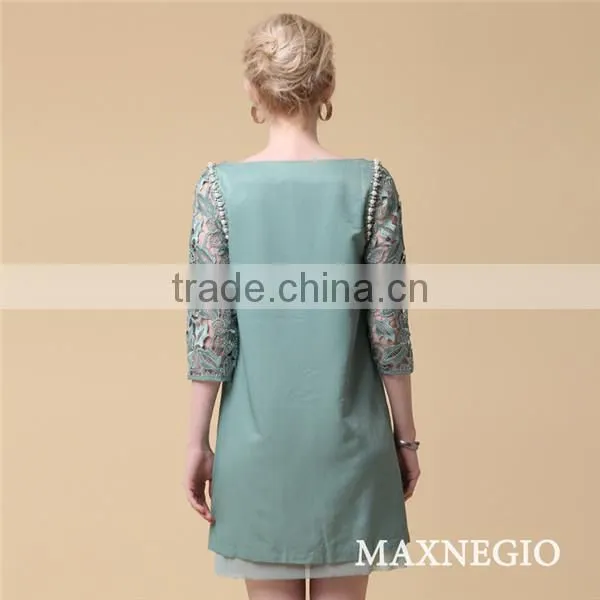 2015 New Causal 100% Cotton Three Quarter Sleeve Latest Casual Gaon Dress photo-4