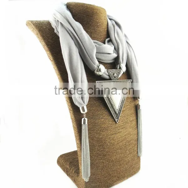 Factory Supplier Cheap Zinc Alloy Pendants Jewelry Scarves Pure Handmade Long Polyester Scarves Women Infinity Wrap Scarves photo-2