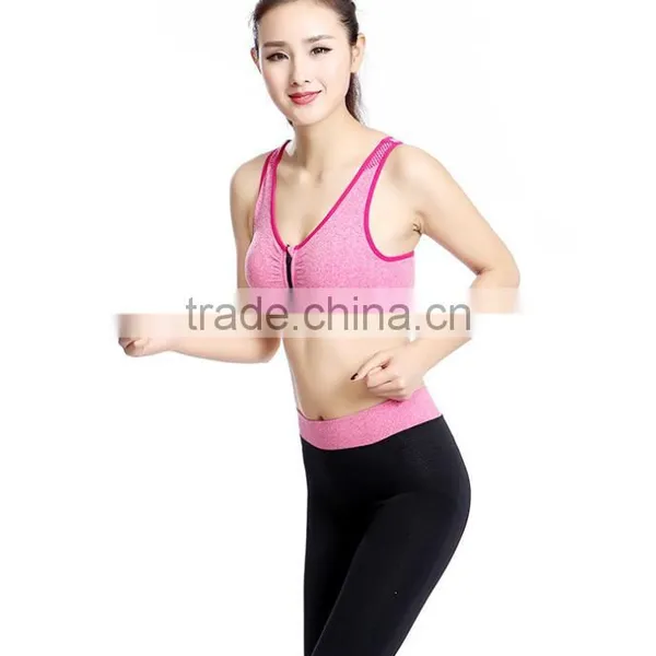 Sexy Zipper Sports Bra Sets Wireless Running Fitness Wear Factory Price Yoga Bra photo-2