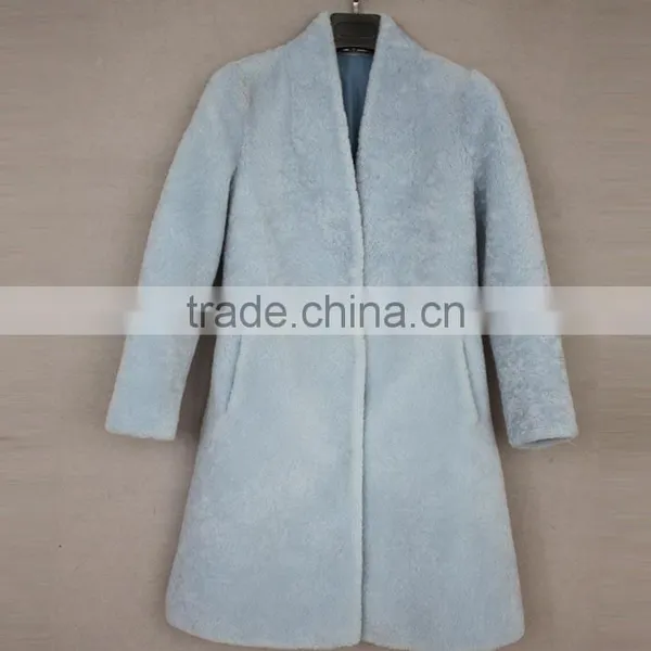 Myfur Light Blue Genuine Sheep Shearing Fur Overcoat Women Winter Coat photo-4
