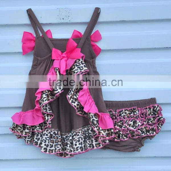 2016 Fashion Wholesale Clothes Baby Girls Lace Trimmings Boutique Outfits Sleeveless Bow Cotton Romper Sets photo-4