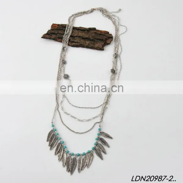 Bohemian Layered Turquoise and Leaves Pendant Necklace Fashion Gold Necklce and Silver Necklaces photo-6