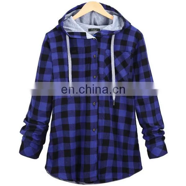 2016 Popular Plaid Hoodie Button Down Ladies Fall Plaid Tops photo-2