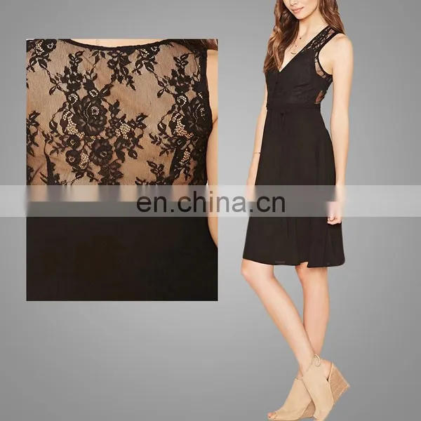 Latest High Quality Black Floral Lace Women V Neck Sleeveless Midi Sexy Lace Prom Dress photo-2