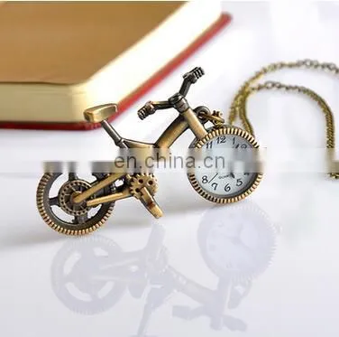 New Retro Mini Bronze Bike Bicycle Design Keychain Quartz Pocketed Fob Watch Pendant Necklace Fashion Sweater Key Chain Gifts photo-3