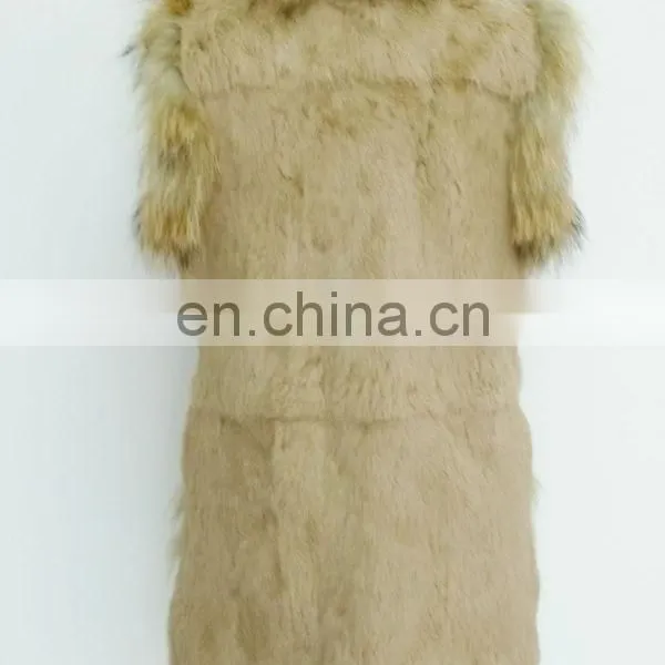 Rabbit Fur Body and Raccoon Fur Trimming Sleeveless Coats for Women photo-3