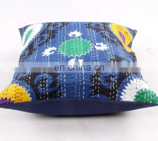 INDIAN Blue KANTHA WORK TROPICANA SUZANI PRINT CUSHION COVER PILLOW CASE photo-3